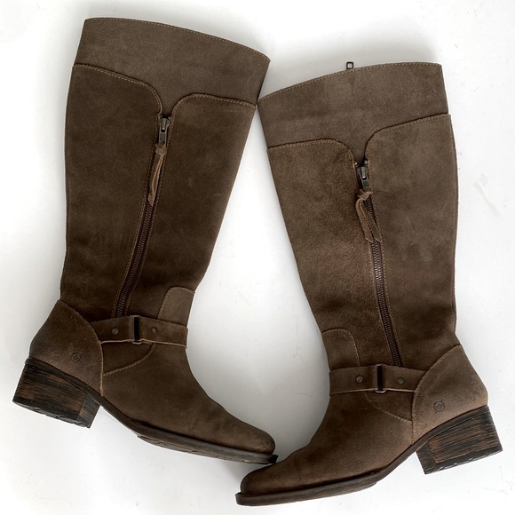 Born Brown Suede Heeled Buckled Moto Boots Sz 9 Boho Western Biker - Picture 1 of 11